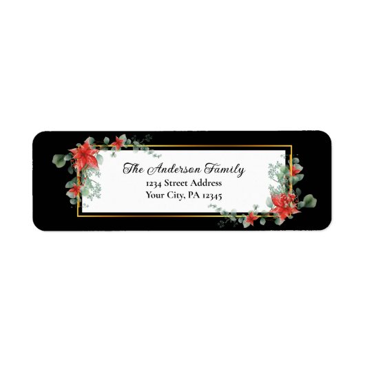 Kerstrode Poinsettia Floral Waterverf Etiket (Voorkant)