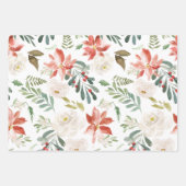 Kerstrode Poinsettia Floral Waterverf Inpakpapier Vel (Voorkant)