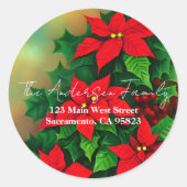 Kerstrode Poinsettia Flowers Return Address Ronde Sticker (Voorkant)