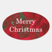 Kerstrode poinsettia ovaal sticker (Voorkant)