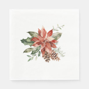 Kerstrode Poinsettia Pine Cones Greenery Servet