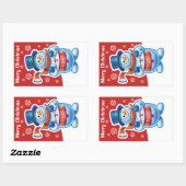 Kerstrode rechthoek sticker Snowman drummer. (Vel)