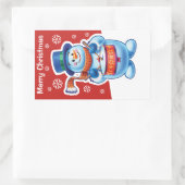 Kerstrode rechthoek sticker Snowman drummer. (Tas)