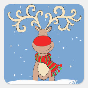 Kerstrode rendierblauwe vierkante sticker