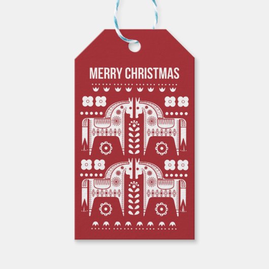 Kerstrode rendiernoordse noordse bossen cadeaulabel (Voorkant)