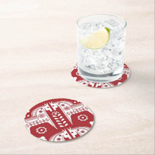 Kerstrode rendiernoordse noordse bossen ronde kartonnen onderzetter