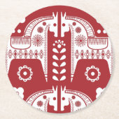 Kerstrode rendiernoordse noordse bossen ronde kartonnen onderzetter (Voorkant)