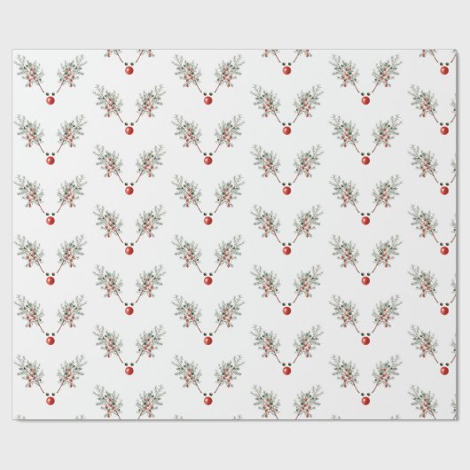 Kerstrode rendierpijnbessen cadeaupapier (Vlak)