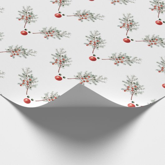 Kerstrode rendierpijnbessen cadeaupapier (Hoek)