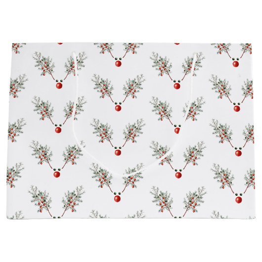 Kerstrode rendierpijnbessen groot cadeauzakje (Voorkant)