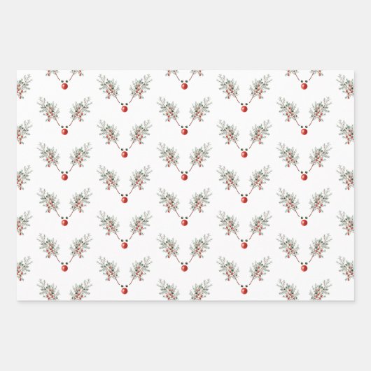 Kerstrode rendierpijnbessen inpakpapier vel (Voorkant 2)
