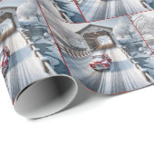 Kerstrode Retro Truck en Overdekte Brug Cadeaupapier (Rol Hoek)