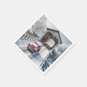 Kerstrode Retro Truck en Overdekte Brug Servet (Hoek)