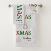 Kerstrode Rhinestone Xmas Calligrafie Bad Handdoek (Insitu)