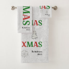 Kerstrode Rhinestone Xmas Calligrafie Bad Handdoek