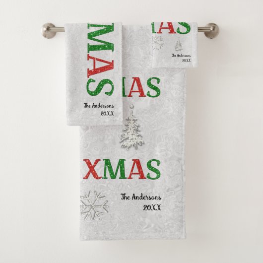 Kerstrode Rhinestone Xmas Calligrafie Bad Handdoek (Insitu)