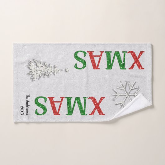 Kerstrode Rhinestone Xmas Calligrafie Bad Handdoek (Handdoek)
