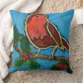 Kerstrode Robin, Green Holly Red Berries Kussen (Deken)