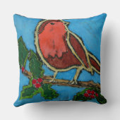 Kerstrode Robin, Green Holly Red Berries Kussen (Achterkant)