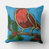 Kerstrode Robin, Green Holly Red Berries Kussen (Voorkant)