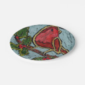 Kerstrode Robin, Green Holly Red Berries Papieren Bordje (Gekanteld)