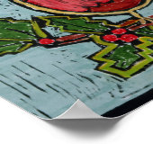 Kerstrode Robin, Green Holly Red Berries Poster (Hoek)