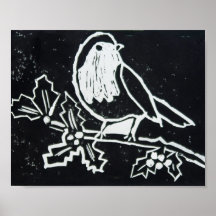 Kerstrode Robin met Holly in Black en White