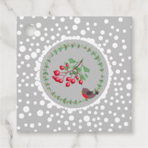 Kerstrode Robin met Wreath- en Snow Gift-Labels