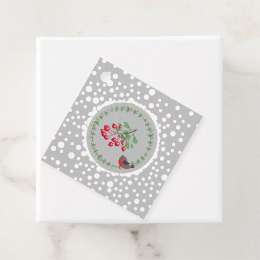 Kerstrode Robin met Wreath- en Snow Gift-Labels Bedankjes Labels (In situ)