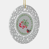 Kerstrode Robin met Wreath en Snow Keramisch Ornament (Rechts)