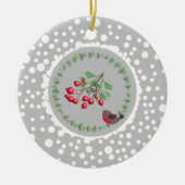 Kerstrode Robin met Wreath en Snow Keramisch Ornament (Voorkant)