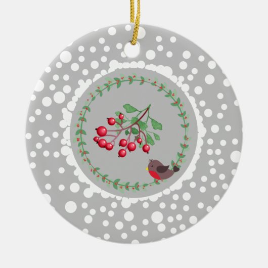 Kerstrode Robin met Wreath en Snow Keramisch Ornament (Voorkant)
