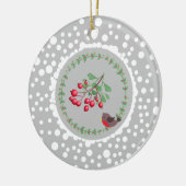 Kerstrode Robin met Wreath en Snow Keramisch Ornament (Links)