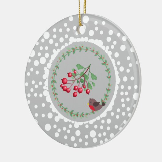 Kerstrode Robin met Wreath en Snow Keramisch Ornament (Links)