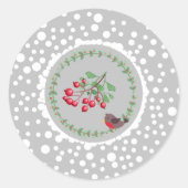 Kerstrode Robin Wreath met sneeuw Ronde Sticker (Voorkant)