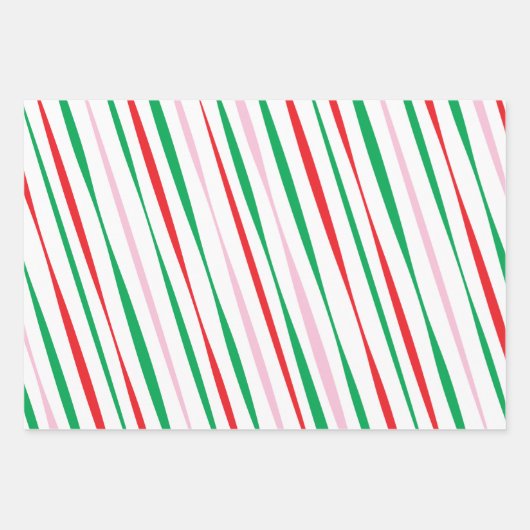 kerstrode roze groene moderne strepen inpakpapier vel (Voorkant 2)