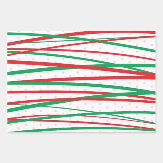 kerstrode roze groene moderne strepen inpakpapier vel (Voorkant)