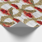 kerstrode rozen goudvogel  cadeaupapier (Hoek)