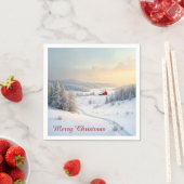 Kerstrode schuur in het besneeuwde land servet (Insitu)