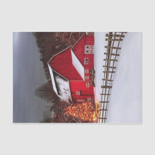 Kerstrode schuur met spectaculaire lichtgevende bo tissuepapier (Voorkant)