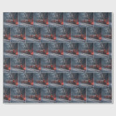 Kerstrode  sneeuwtrein cadeaupapier (Vlak)