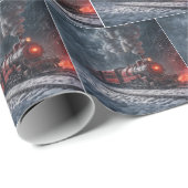 Kerstrode  sneeuwtrein cadeaupapier (Rol Hoek)