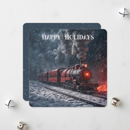 Kerstrode sneeuwtrein feestdagenkaart (Voorkant / Achterkant in situ)