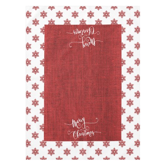 kerstrode sneeuwvlokken en Faux Burlap Tafelkleed (Voorkant)