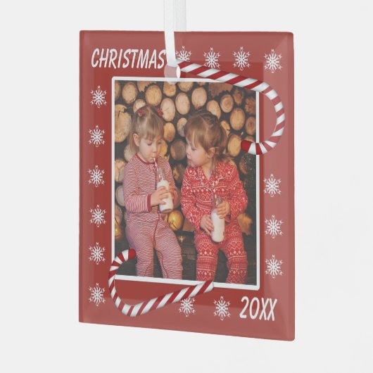 kerstrode snoepjes Aangepaste foto Glas Ornament (Voorkant links)