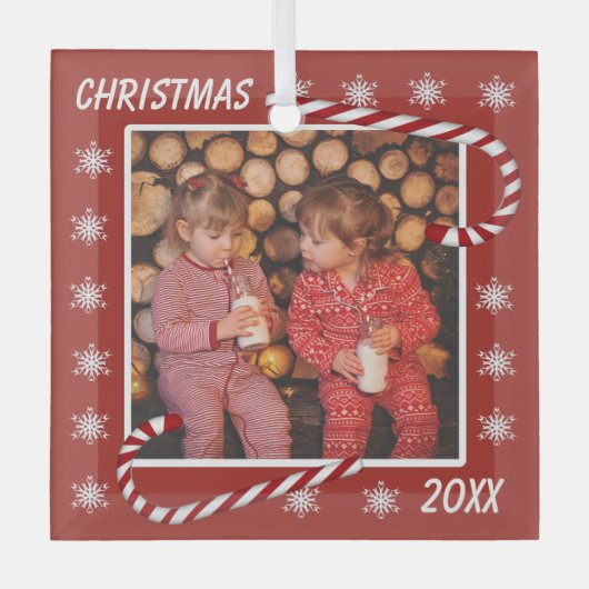 kerstrode snoepjes Aangepaste foto Glas Ornament (Voorkant)