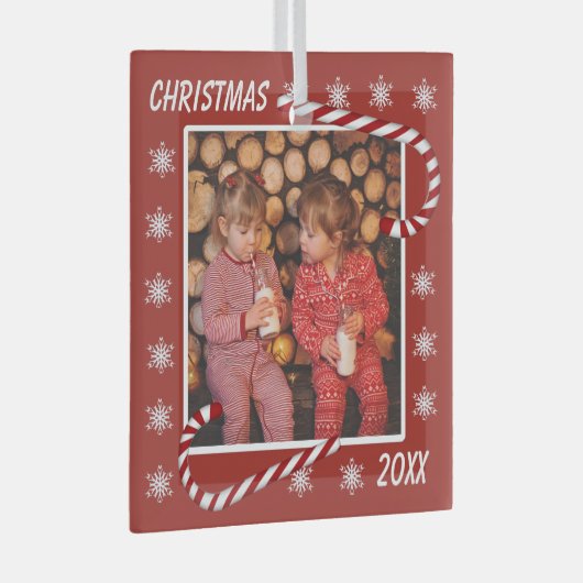 kerstrode snoepjes Aangepaste foto Glas Ornament (Voorkant Rechts)