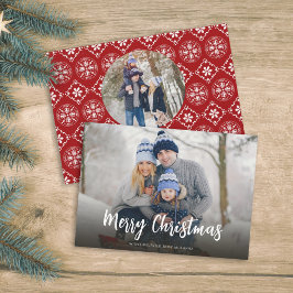 Kerstrode snowflake Eenvoudige feestelijke foto 2 Feestdagenkaart