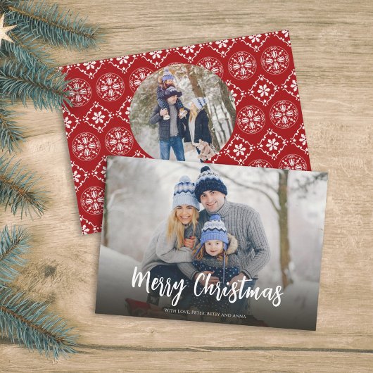 Kerstrode snowflake Eenvoudige feestelijke foto 2 Feestdagenkaart