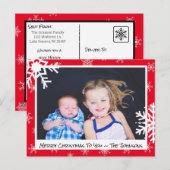 Kerstrode Snowflakes Familie Fotokaart Briefkaart (Voorkant / Achterkant)